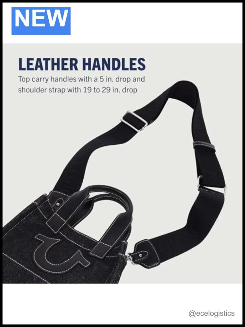 Mini Denim Tote Bag with Adjustable Shoulder Strap, Silver Hardware